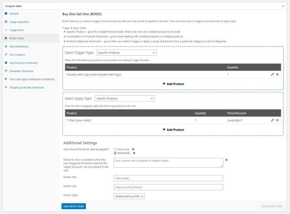 screenshot of Advanced Coupons